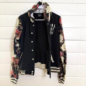 Fall Out Boy Chicago Varsity Jacket XL Black Floral Hooded Rock Band